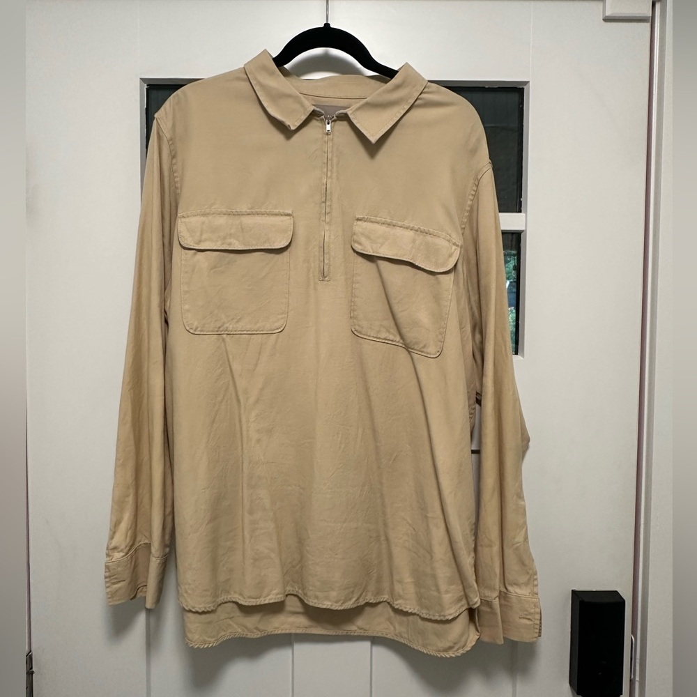 Everlane Tan Safari Zip Popover Shirt